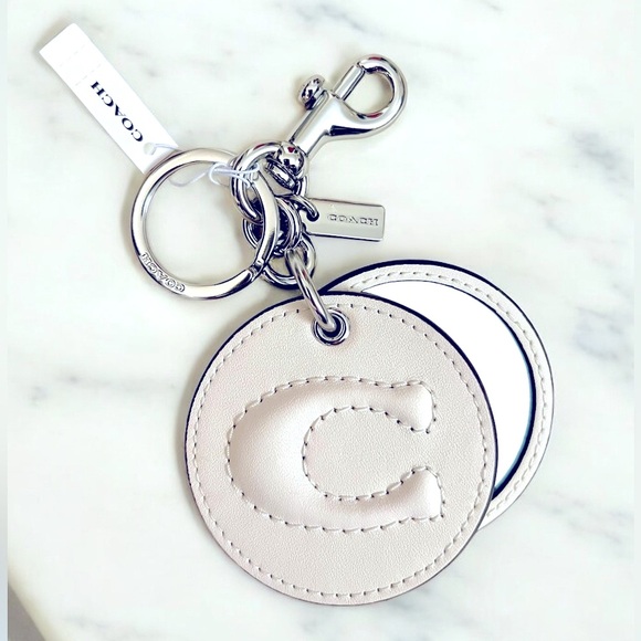 Coach Handbags - NWT COACH Chalk White Signature Leather Mirror Bag Charm